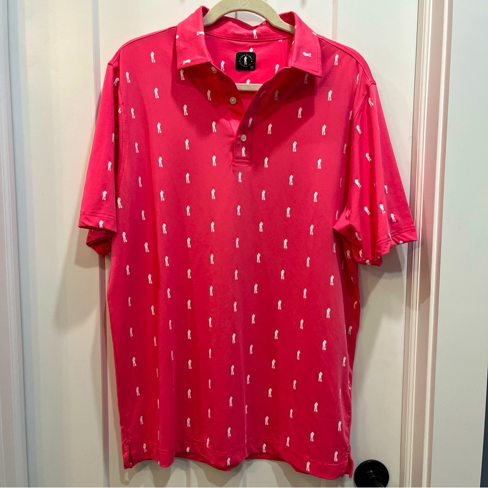 U Suck At Golf USAG Polo Shirt Men Medium Pink Salmon All Over Print Golfer Beer